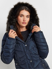 Long Tall Sally Blue Longline Chevron Padded Coat - Image 4 of 5
