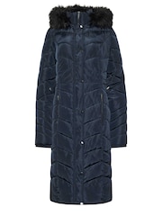 Long Tall Sally Blue Longline Chevron Padded Coat - Image 5 of 5