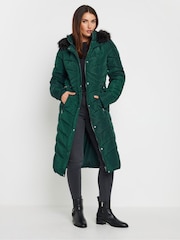Long Tall Sally Green Longline Chevron Padded Coat - Image 1 of 5