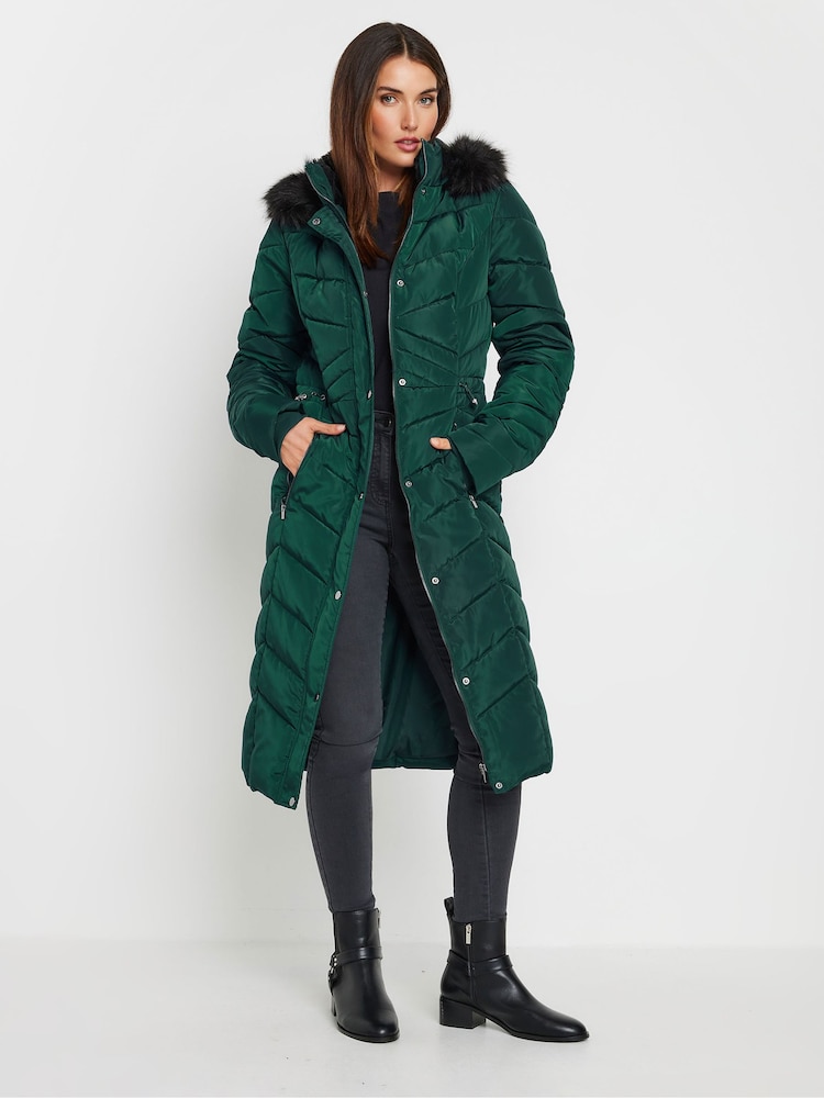 Long Tall Sally Green Longline Chevron Padded Coat - Image 1 of 5