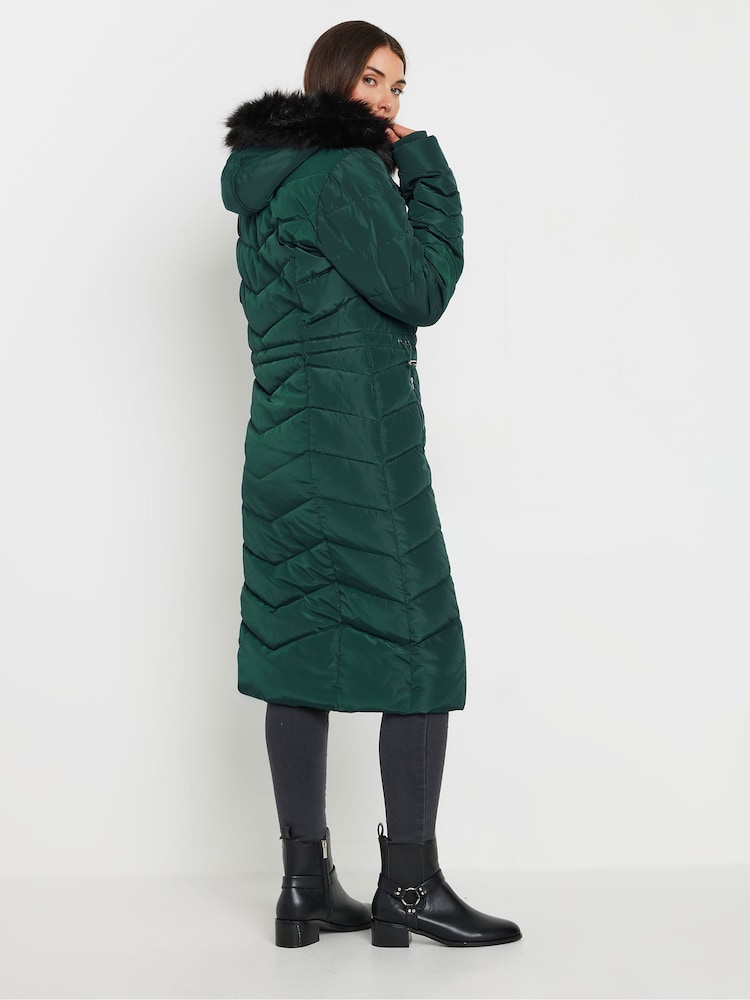 Long Tall Sally Green Longline Chevron Padded Coat - Image 3 of 5