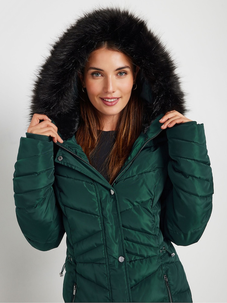 Long Tall Sally Green Longline Chevron Padded Coat - Image 4 of 5