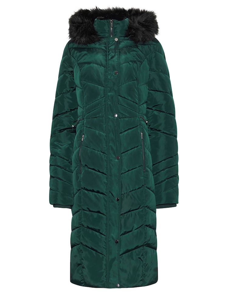 Long Tall Sally Green Longline Chevron Padded Coat - Image 5 of 5