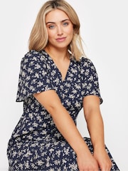 M&Co Navy Blue Ditsy Floral Print V-Neck Midi Dress - Image 4 of 5