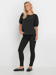 M&Co Black Petite Dobby Short Sleeve Blouse - Image 2 of 5