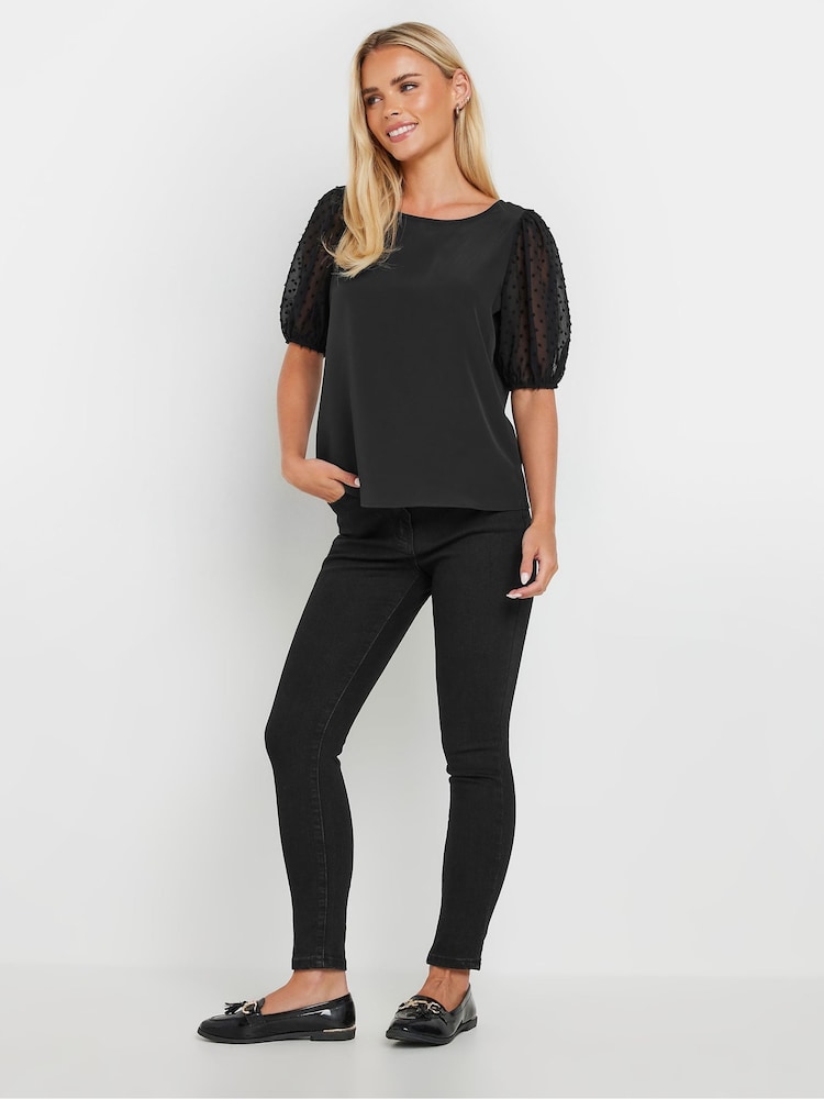 M&Co Black Petite Dobby Short Sleeve Blouse - Image 2 of 5