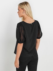 M&Co Black Petite Dobby Short Sleeve Blouse - Image 3 of 5