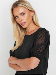 M&Co Black Petite Dobby Short Sleeve Blouse - Image 4 of 5
