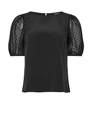 M&Co Black Petite Dobby Short Sleeve Blouse - Image 5 of 5