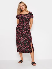 M&Co Black Rose Print Bardot Split Hem Midi Dress - Image 3 of 6