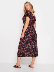 M&Co Black Rose Print Bardot Split Hem Midi Dress - Image 4 of 6