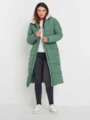 Long Tall Sally Green Green Fleece Hooded Midi Padded Coat - Image 1 of 4