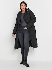 Long Tall Sally Black Borg Hooded Midi Padded Coat - Image 1 of 5