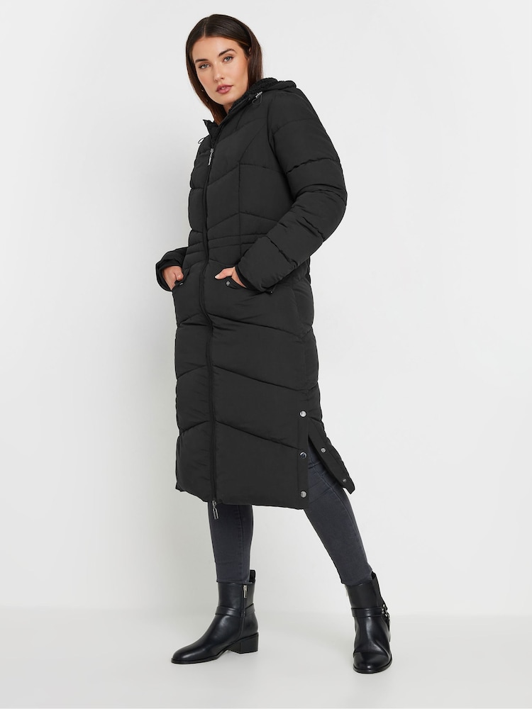 Long Tall Sally Black Borg Hooded Midi Padded Coat - Image 2 of 5