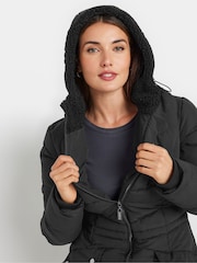 Long Tall Sally Black Borg Hooded Midi Padded Coat - Image 4 of 5