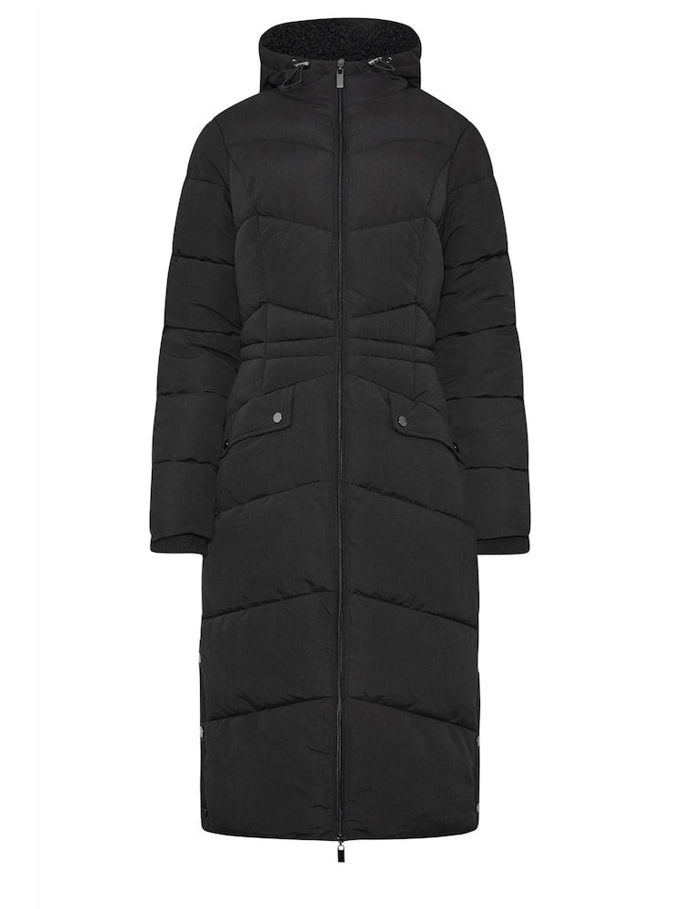 Long Tall Sally Black Borg Hooded Midi Padded Coat - Image 5 of 5