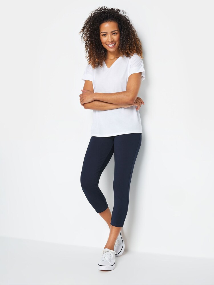 M&Co Blue Cropped Leggings - Image 2 of 5 M&Co Blue Cropped Leggings - Image 2 of 5