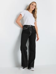 Long Tall Sally Black Contrast Stitch Wide Leg 100% Cotton Jeans - Image 1 of 5