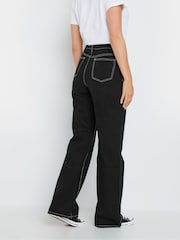 Long Tall Sally Black Contrast Stitch Wide Leg 100% Cotton Jeans - Image 3 of 5
