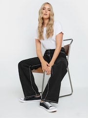 Long Tall Sally Black Contrast Stitch Wide Leg 100% Cotton Jeans - Image 4 of 5