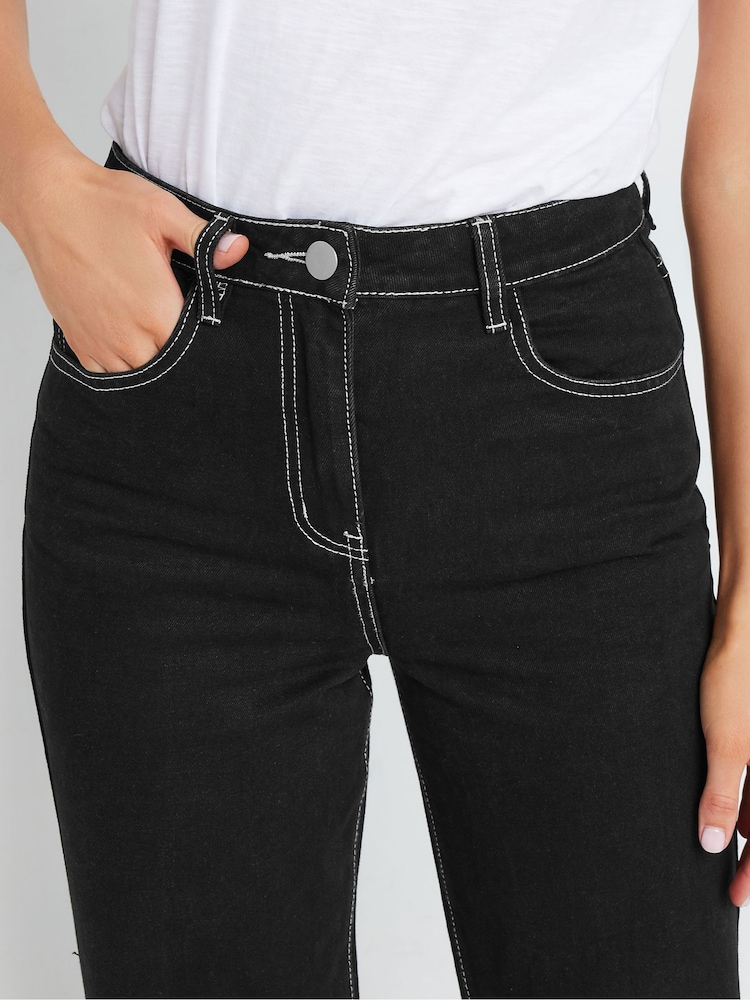Long Tall Sally Black Contrast Stitch Wide Leg 100% Cotton Jeans - Image 5 of 5