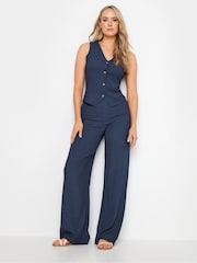 Long Tall Sally Blue Wide Leg Textured Trousers - Image 1 of 6