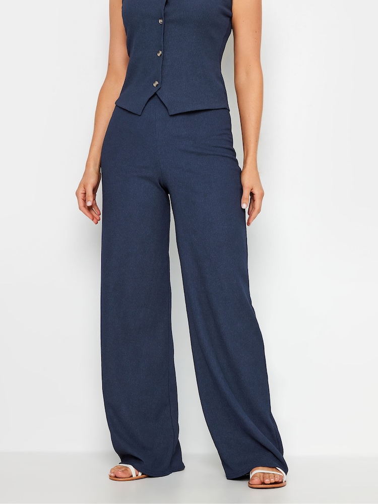 Long Tall Sally Blue Wide Leg Textured Trousers - Image 2 of 6