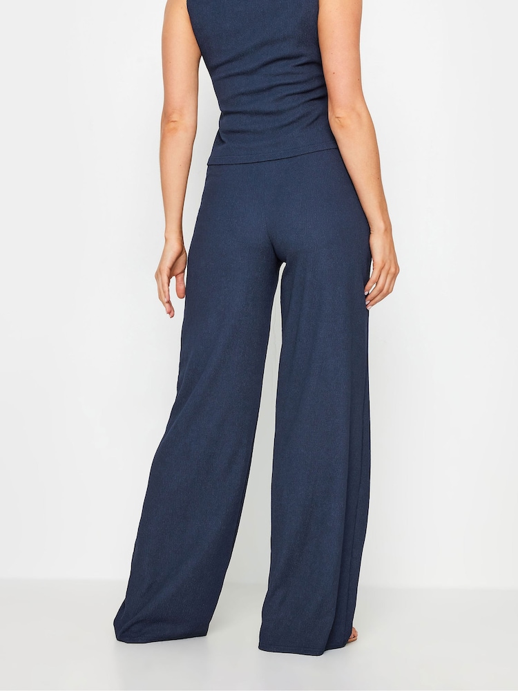 Long Tall Sally Blue Wide Leg Textured Trousers - Image 3 of 6