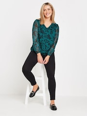 M&Co Blue Floral Stencil Printed Long Sleeve Blouse - Image 2 of 5