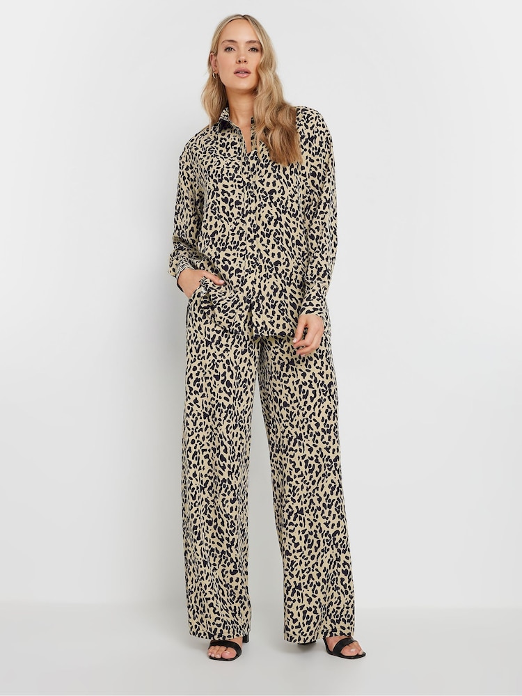 Long Tall Sally Natural Animal Print Wide Leg Trousers - Image 1 of 4