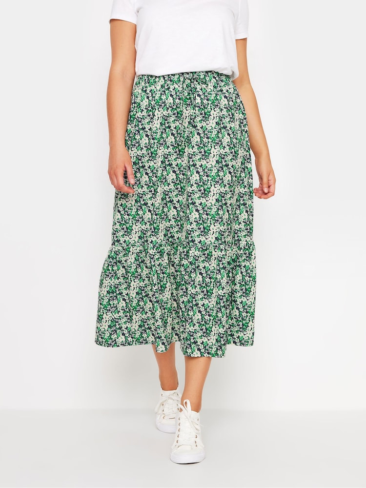 M&Co Green Ditsy Floral Print Tiered Midi Skirt - Image 1 of 5