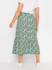 M&Co Green Ditsy Floral Print Tiered Midi Skirt - Image 3 of 5