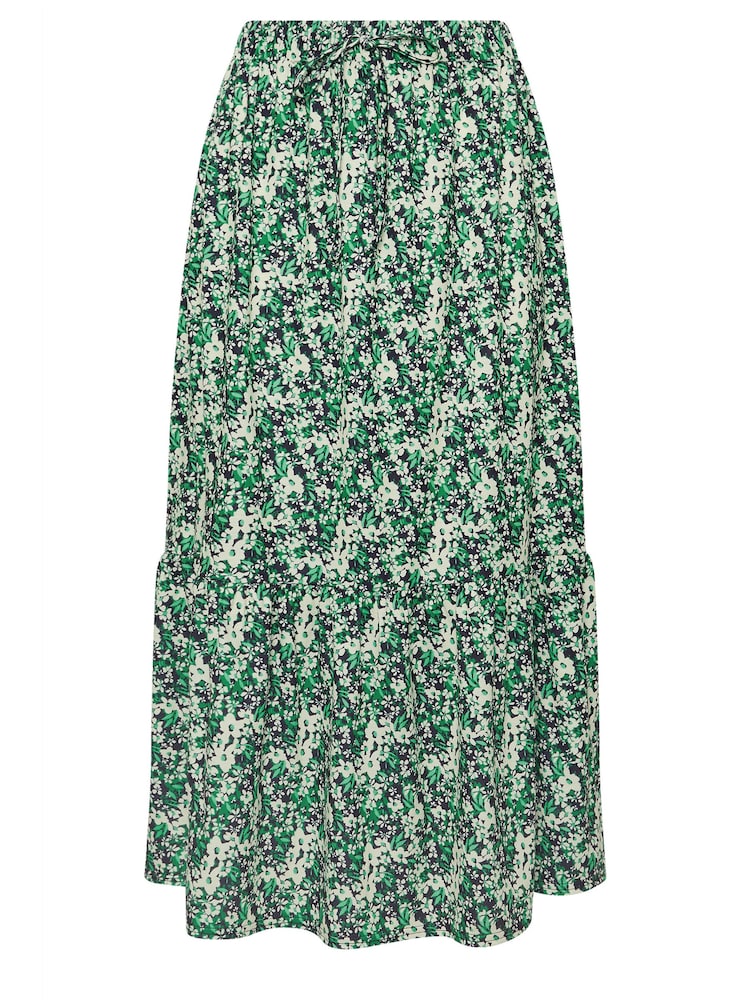 M&Co Green Ditsy Floral Print Tiered Midi Skirt - Image 5 of 5