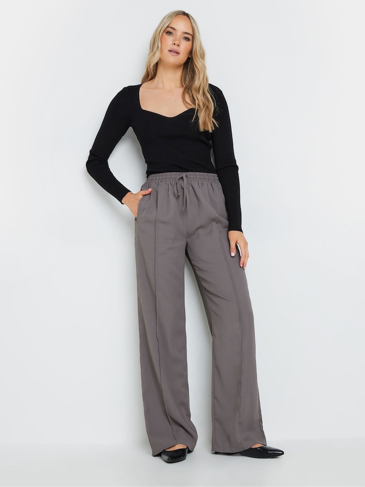 Long Tall Sally Grey Tie Waist Wide Leg Trousers - Image 1 of 5