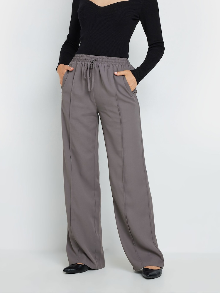 Long Tall Sally Grey Tie Waist Wide Leg Trousers - Image 2 of 5