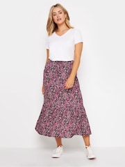 M&Co Pink Ditsy Floral Print Tiered Midi Skirt - Image 2 of 5