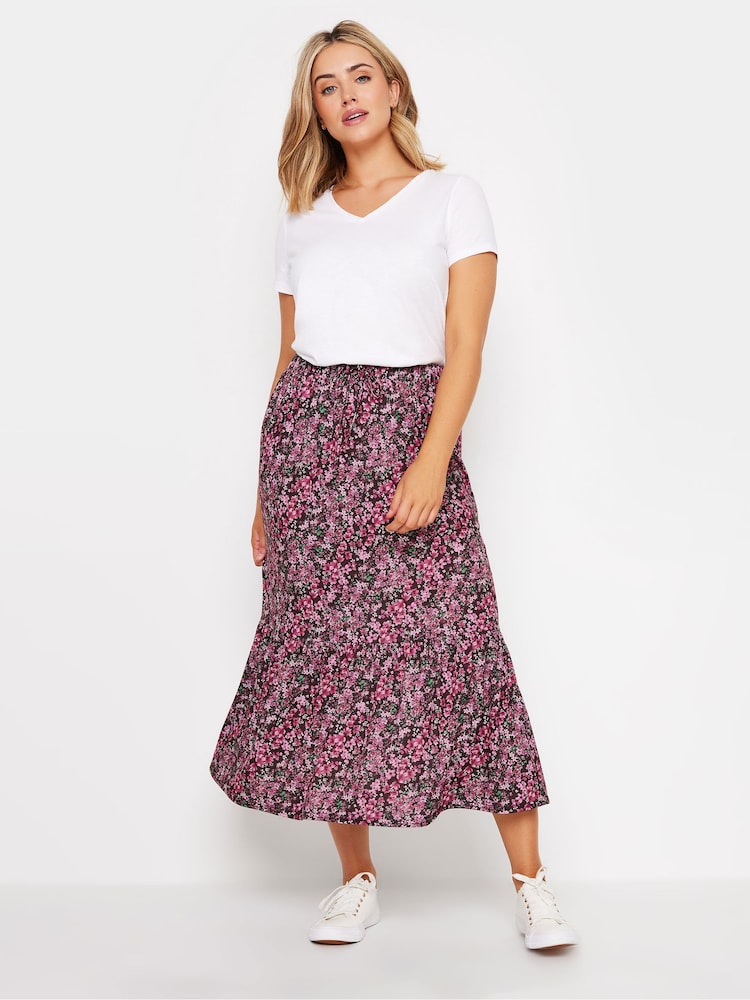 M&Co Pink Ditsy Floral Print Tiered Midi Skirt - Image 2 of 5