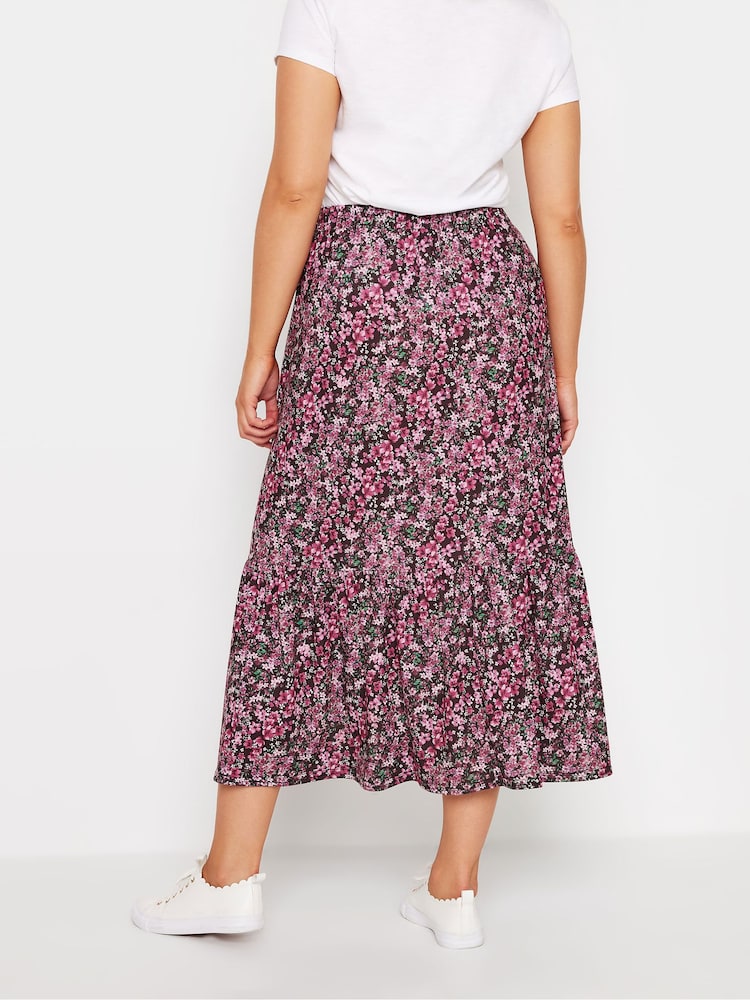 M&Co Pink Ditsy Floral Print Tiered Midi Skirt - Image 3 of 5