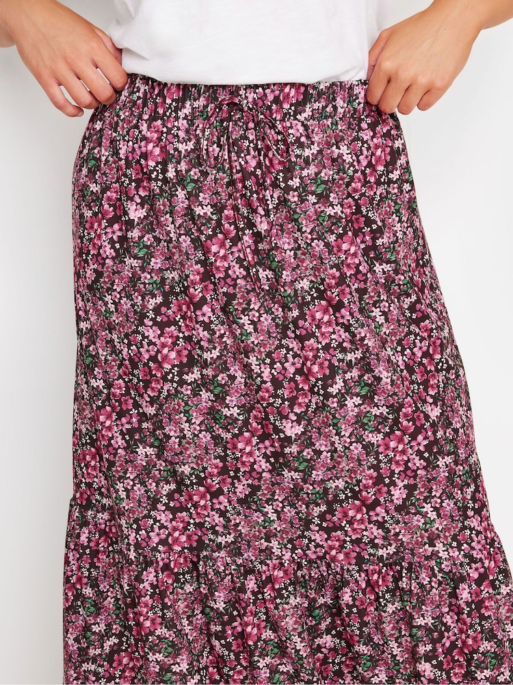 M&Co Pink Ditsy Floral Print Tiered Midi Skirt - Image 4 of 5