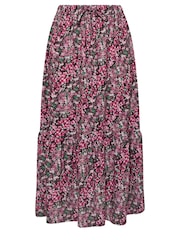 M&Co Pink Ditsy Floral Print Tiered Midi Skirt - Image 5 of 5