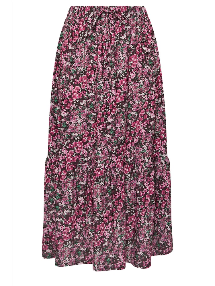 M&Co Pink Ditsy Floral Print Tiered Midi Skirt - Image 5 of 5