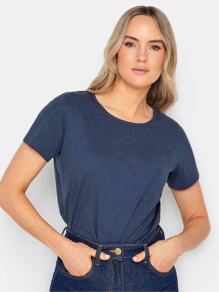 Long Tall Sally Blue Short Sleeve Scoop Neck Slub 100% Cotton T-Shirt - Image 1 of 4