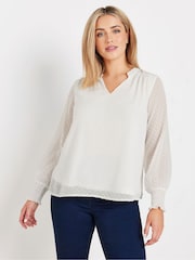 M&Co White Long Sleeve Spot Detail Blouse - Image 1 of 5