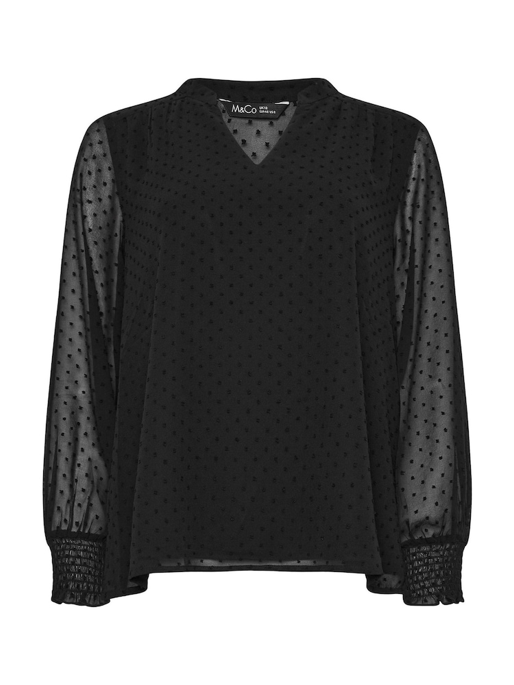 M&Co Black Long Sleeve Spot Detail Blouse - Image 5 of 5