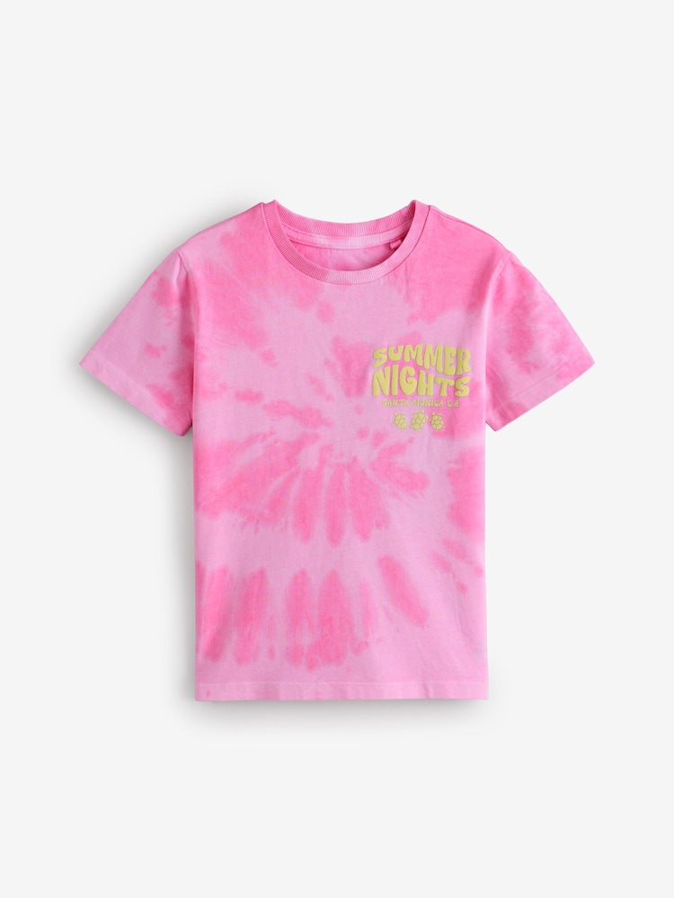 Pink Tie Dye Short Sleeves 100% Cotton T-Shirt - Image 1 of 1
