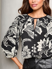 Lipsy Black Jersey Crinkle 3/4 Sleeve Top - Image 3 of 4