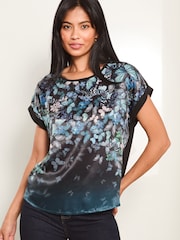 Lipsy Blue Round Neck Printed Satin T-Shirt - Image 1 of 4
