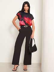 Lipsy Red Round Neck Printed Satin T-Shirt - Image 3 of 4