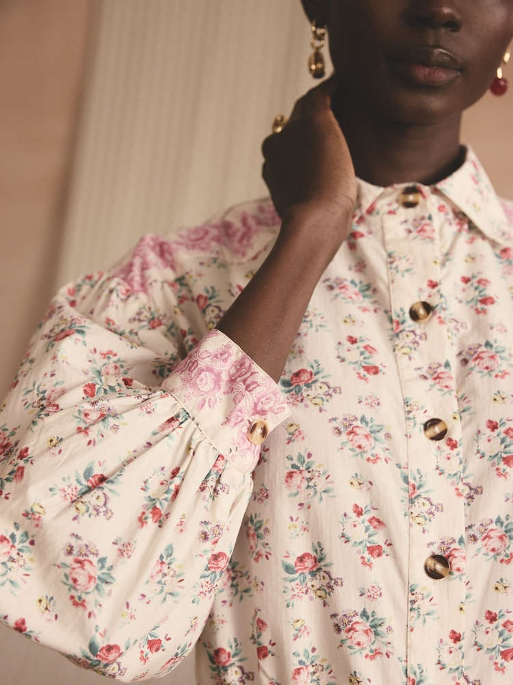 Cath Kidston Ecru Icon Bunches 100% Cotton Shacket - Image 4 of 8