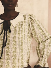 Cath Kidston Green Rose Pearl 100% Cotton Blouse - Image 5 of 8